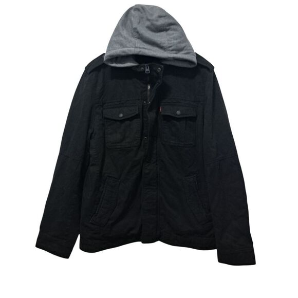 Levi's Men's Sherpa Lined Two Pocket Hooded Trucker Jacket Black Large NWT - Picture 7 of 16